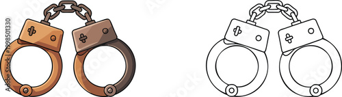 Handcuffs illustration & outline set isolated on transparent background