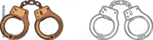 Handcuffs illustration & outline set isolated on transparent background