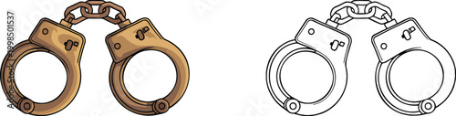 Handcuffs illustration & outline set isolated on transparent background