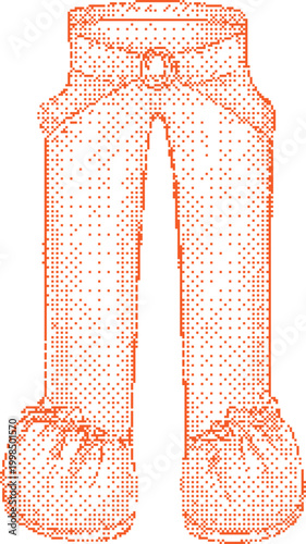 Textured Trousers with Decorative Cuffs and Waistband Rendered in Orange Dots