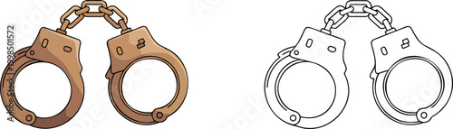 Handcuffs illustration & outline set isolated on transparent background