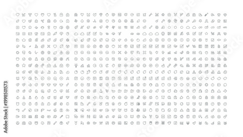 Icon Collection: A grid of minimalistic icons, perfect for representing a wide array of concepts and ideas, designed to enhance any digital project. 