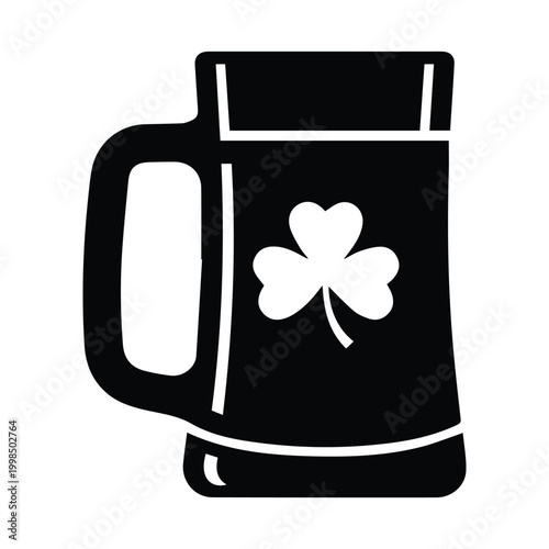 Beer mug icon with shamrock symbol silhouette for st patricks day holiday celebration art