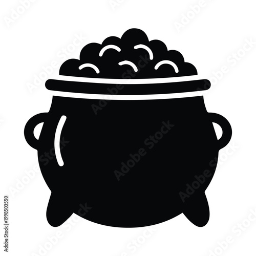 Black silhouette of pot filled with gold coins for saint patrick day holiday celebration