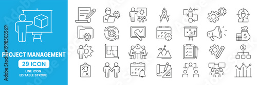 Project Management and Team Collaboration Icon Set with Editable Strokes