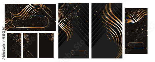 Christmas Black and gold design dark background abstract shiny color golden luxury lines template premium