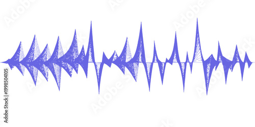 Abstract blue wave vector illustration featuring a digital sound frequency pulse and medical cardiogram heartbeat line for modern audio or technology design