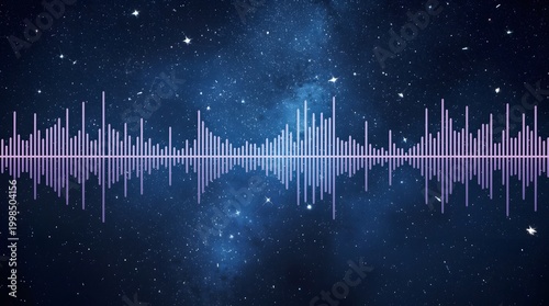 Abstract music audio waveform equalizer with cosmic galaxy background