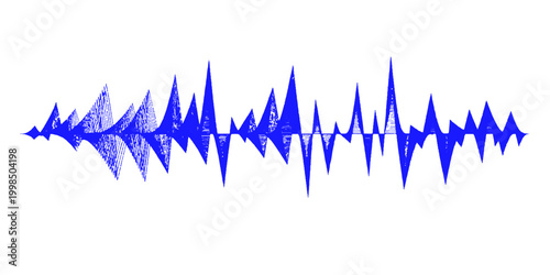 Abstract blue vector illustration of a digital soundwave background featuring a flowing frequency pulse and electronic audio equalizer design