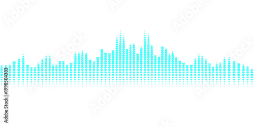 Abstract vector illustration of a green and blue digital sound wave equalizer graph showing audio frequency data for modern music technology and business radio design