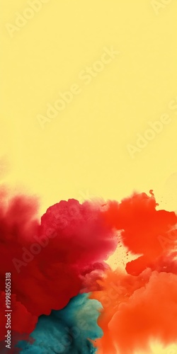 Abstract ink clouds pooling along lower pale yellow backdrop