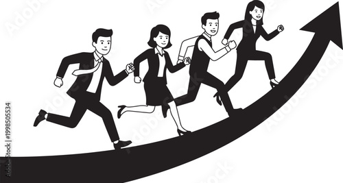 Business people running up on a growing arrow chart