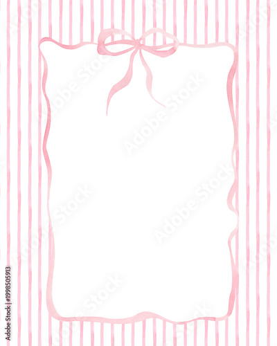 Принти на полотні Pink coquette frame of bows on striped background