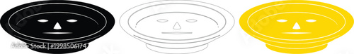 Minimalist Bowl with Face Icon Set, Stylized Dish Vector Illustration for Design