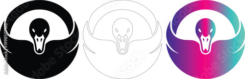 Minimalist Swan Wing Circle Logo Set, Vector Symmetry variations in Black, Outline, and Gradient