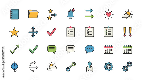 Digital Icons: A comprehensive set of modern digital icons, ideal for use in app design, website UI, or any digital project. Featuring a colorful and user-friendly interface.