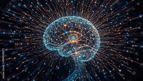 Digital mind expanding with data pulses