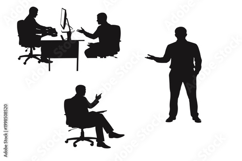 formal vector silhouette management teamwork men desk office chair