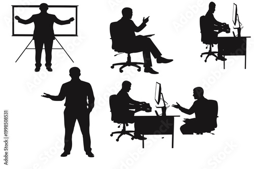 work silhouettes template minimalist design resource office vector