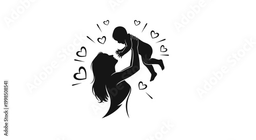white mother black playful surreal silhouette love child icon vector