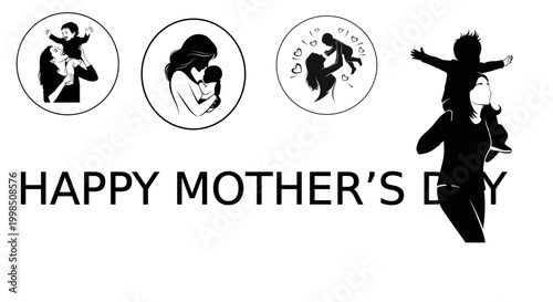 flat happy motherday greeting illustration silhouette children icons