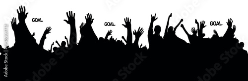 Silhouette of Excited Sports Fans Raising Hands and Shouting Goal: Dynamic Crowd Celebration Illustration for Stadium Events Football Matches and Victory Festivals on White Background.