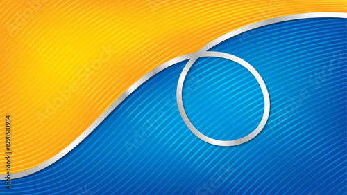 Abstract blue and orange wavy background with silver metallic line divider