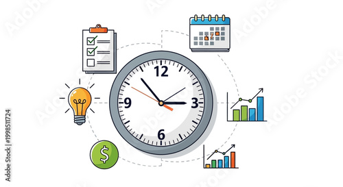 Business concept with clock and financial planning tools