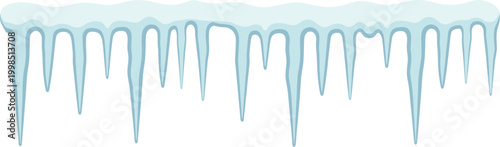 Icicle Border with Blue and White Frozen Water Droplets on White Background winter cold