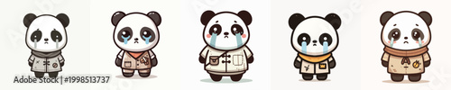 vector of a beggar panda with a sad expression