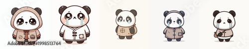 vector of a beggar panda with a sad expression