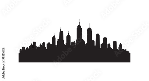 Urban city skyline silhouette with skyscrapers and high buildings isolated on white background for architecture design.