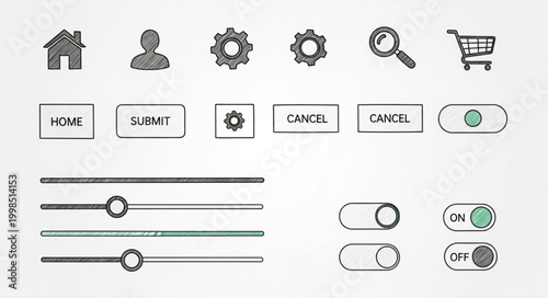 Hand drawn user interface elements for web and app design.