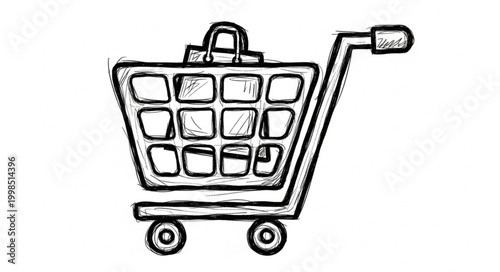 Hand drawn sketch of a shopping cart icon.