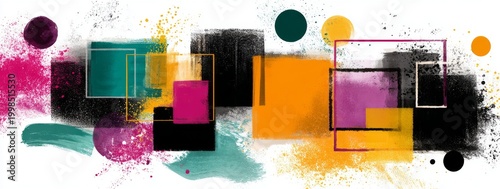 Colorful abstract art with shapes and textures created using paint and brush in a vibrant style