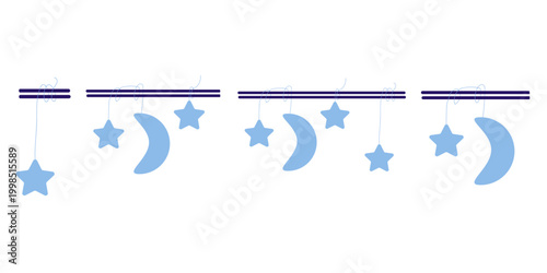 Vector flat illustration set of hanging celestial decorations