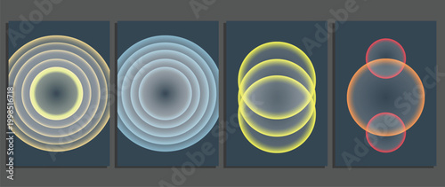 Abstract gradient ellipses a four panel digital art composition
