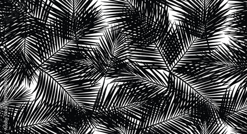 Bold seamless pattern of black palm leaf silhouettes creating a tropical jungle foliage effect on a plain background.