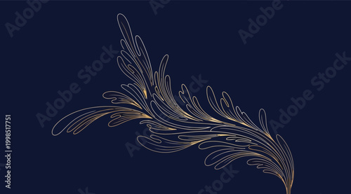 Elegant golden floral ornament on a dark blue background