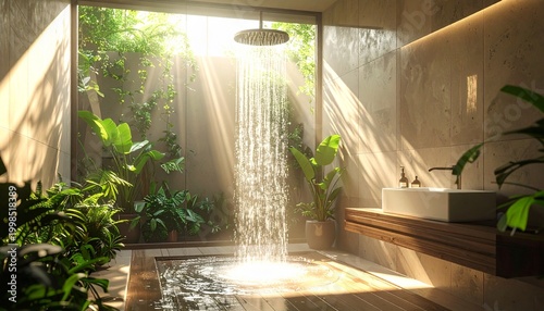 Lush indoor spa shower oasis