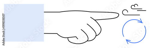 Mathematical logic, process flow, decision-making, problem-solving, analysis, direction. A hand pointing alongside abstract mathematical symbols and a circular arrow. Concept of mathematical logic