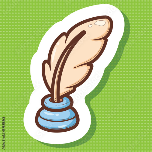 Cartoon quill pen and inkwell sticker