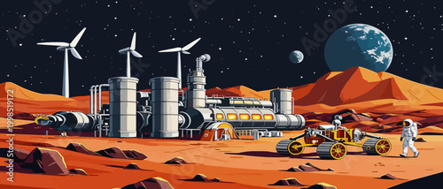 Astronaut on a futuristic space colony