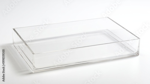 Transparent acrylic tray on white surface for display and presentation