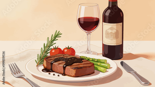 Steak with wine and vegetables