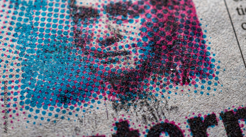 Printed newspaper texture with CMYK color overlap and bleed