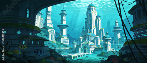 Underwater futuristic cityscape