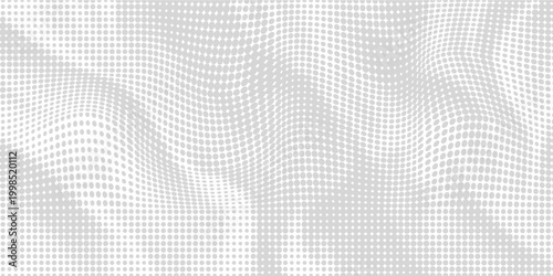 Dot grid pattern vector illustration. Simple black white point background with small and large polka dots. Abstract futuristic dotted mesh with gradient effect.
