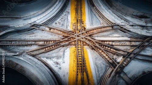 Aerial View of Railway Tracks Splitting into Multiple Directions