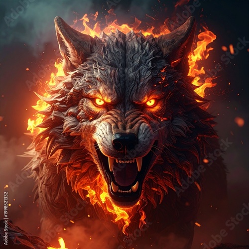 Fiery wolf's fearsome growl